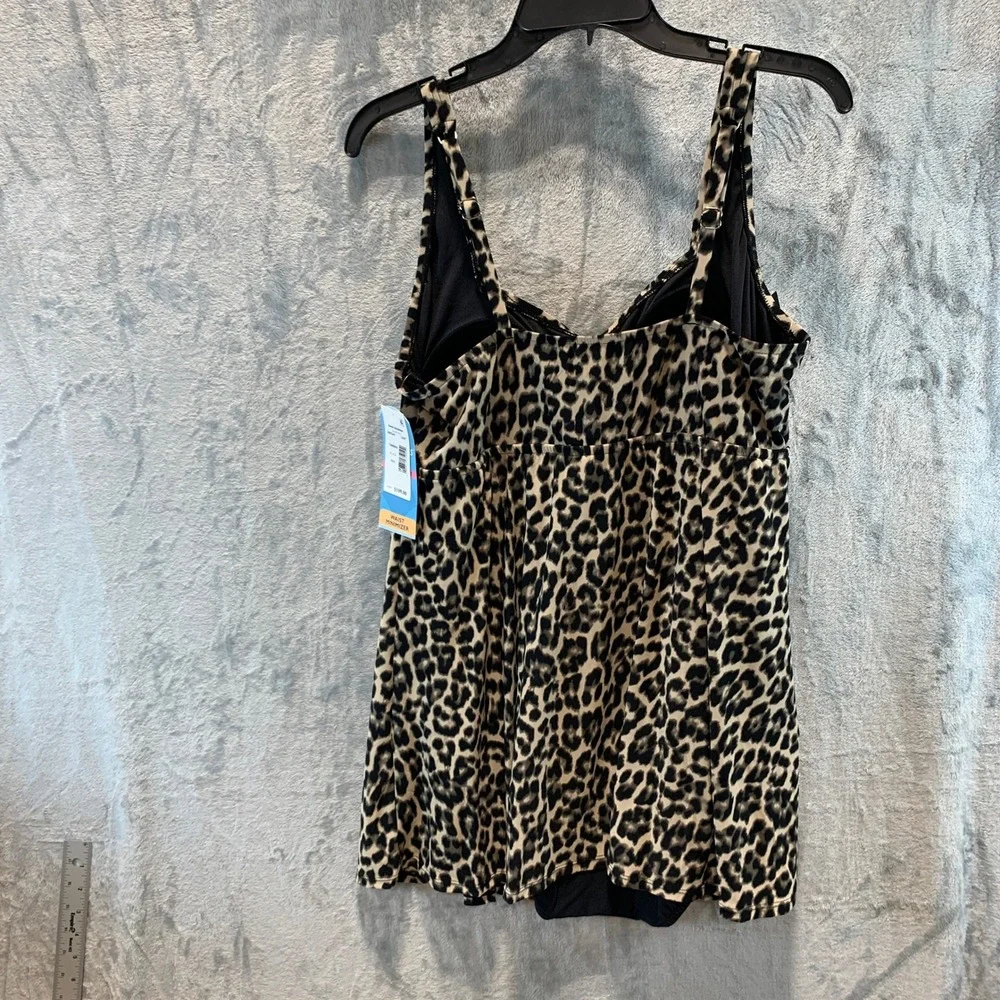 Swim Solutions Womens Leopard Print Square Neck Swimdress Brown Black Size 18